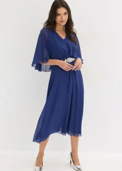 bonprix bonprix Vestido de gasa con aplicación de piedras Azul oxford Sale