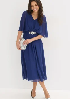 bonprix bonprix Vestido de gasa con aplicación de piedras Azul oxford Sale