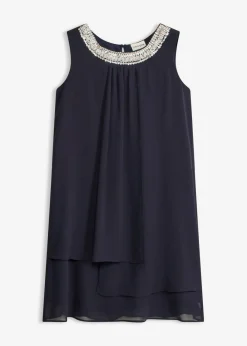 bonprix bonprix Vestido de gasa con aplicación de piedras Azul marino Sale