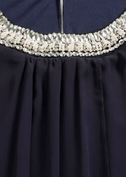 bonprix bonprix Vestido de gasa con aplicación de piedras Azul marino Sale