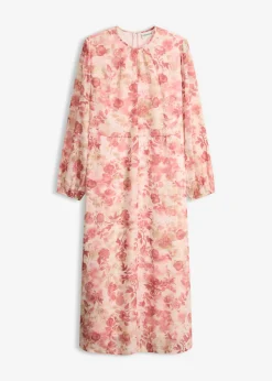 bonprix bonprix Vestido de gasa con cordón (2 piezas) rosa claro con flores Hot