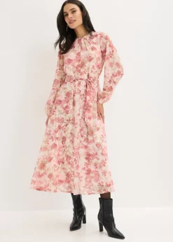 bonprix bonprix Vestido de gasa con cordón (2 piezas) rosa claro con flores Hot
