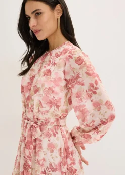 bonprix bonprix Vestido de gasa con cordón (2 piezas) rosa claro con flores Hot