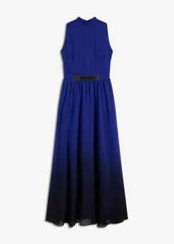 bonprix bonprix Vestido de gasa con cuello e inserción en la cintura Azul-negro estampado New