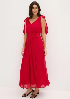 bonprix bonprix Vestido de gasa con detalles de lazo Rojo oscuro Clearance