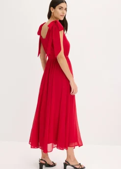 bonprix bonprix Vestido de gasa con detalles de lazo Rojo oscuro Clearance