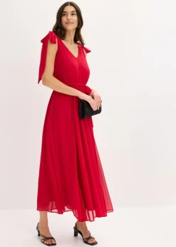 bonprix bonprix Vestido de gasa con detalles de lazo Rojo oscuro Clearance