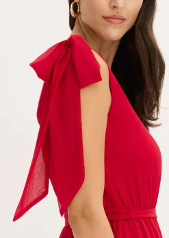bonprix bonprix Vestido de gasa con detalles de lazo Rojo oscuro Clearance