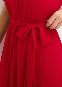 bonprix bonprix Vestido de gasa con detalles de lazo Rojo oscuro Clearance