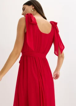 bonprix bonprix Vestido de gasa con detalles de lazo Rojo oscuro Clearance
