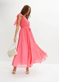 bonprix bonprix Vestido de gasa con detalles de lazo rosa caliente Hot