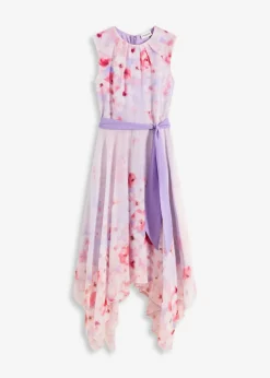 bonprix bonprix Vestido de gasa con dobladillo asimétrico y cordón malva con flores