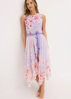 bonprix bonprix Vestido de gasa con dobladillo asimétrico y cordón malva con flores