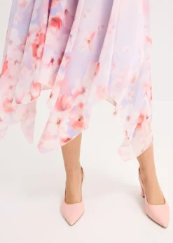 bonprix bonprix Vestido de gasa con dobladillo asimétrico y cordón malva con flores