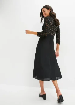 bonprix bonprix Vestido de gasa con encaje Negro Hot
