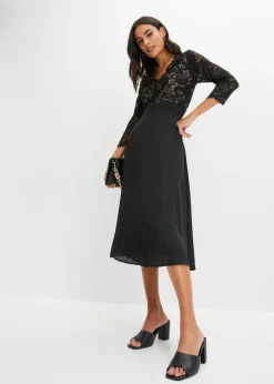 bonprix bonprix Vestido de gasa con encaje Negro Hot