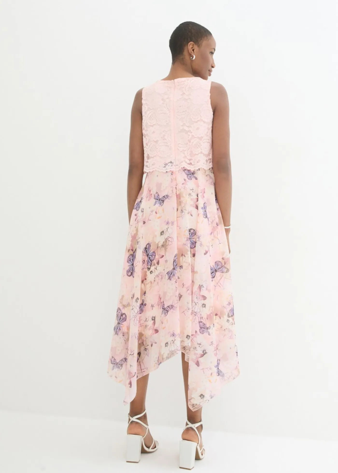 bonprix bonprix Vestido de gasa con encaje fino Azul petróleo de flores Sale