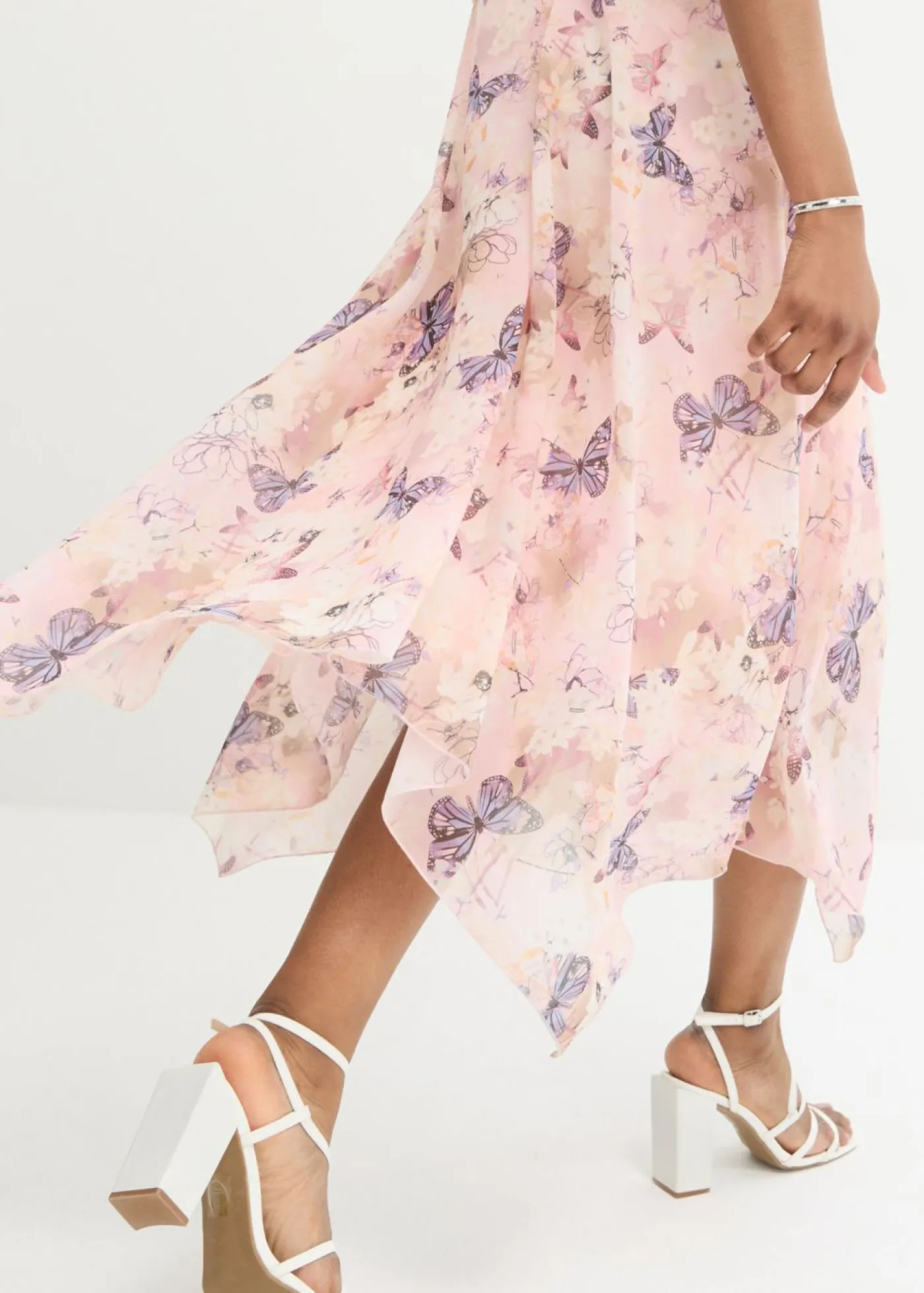 bonprix bonprix Vestido de gasa con encaje fino Azul petróleo de flores Sale