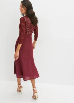 bonprix bonprix Vestido de gasa con encaje rojo avellana Outlet