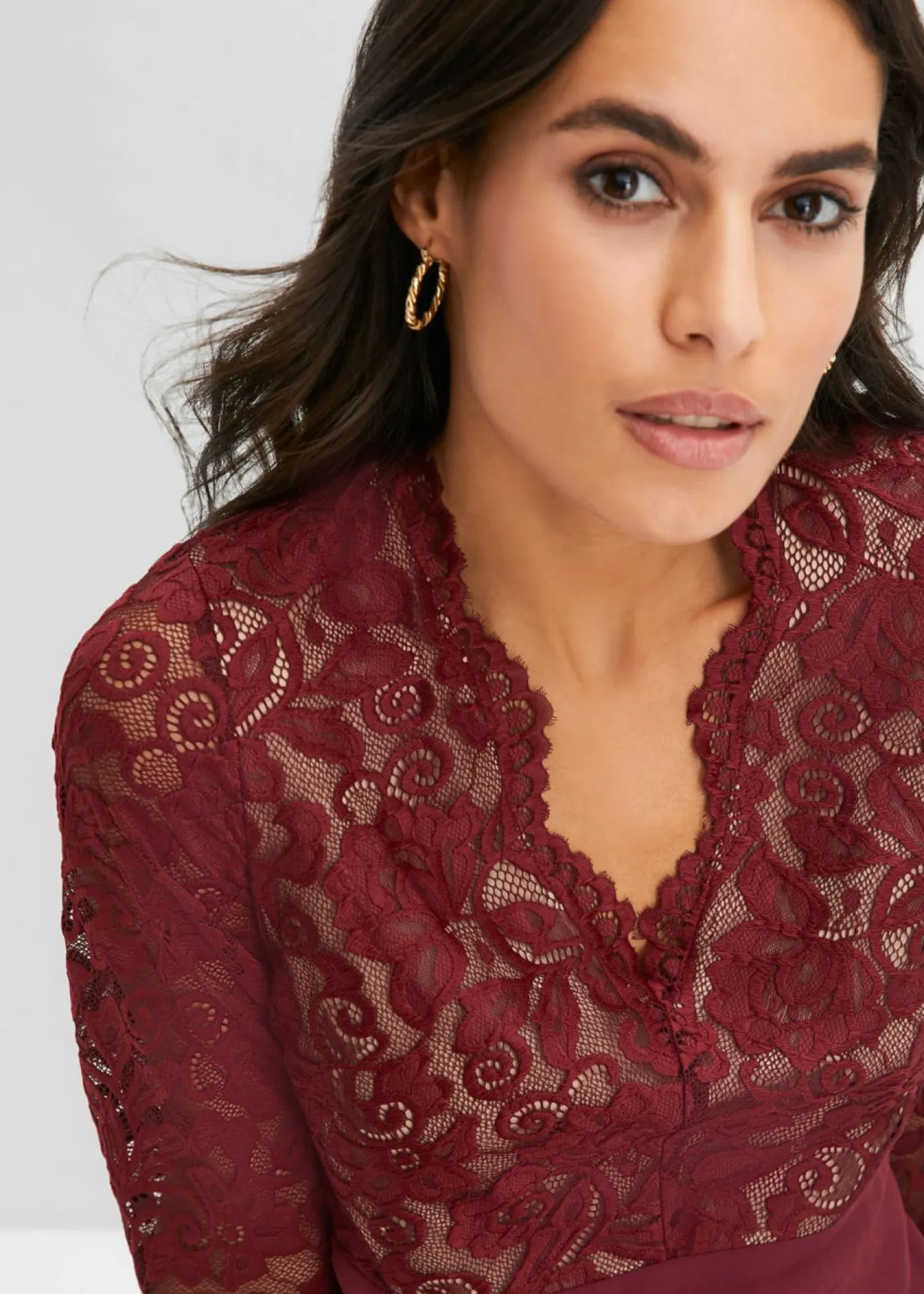 bonprix bonprix Vestido de gasa con encaje rojo avellana Outlet