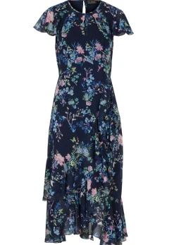 bonprix bonprix Vestido de gasa con mangas tipo murciélago azul marino con flores Clearance