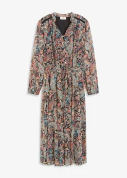 bonprix bonprix Vestido de gasa con patrón de paisley Negro-beige Sale