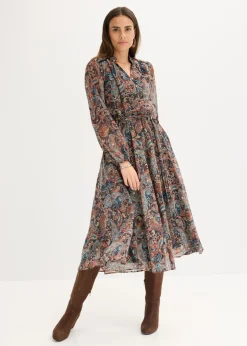 bonprix bonprix Vestido de gasa con patrón de paisley Negro-beige Sale