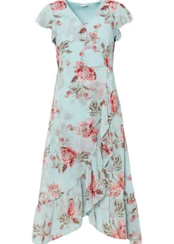 bonprix bonprix Vestido de gasa con volantes azul pálido con flores New