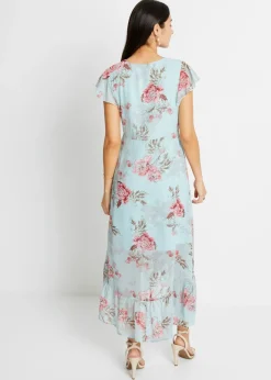 bonprix bonprix Vestido de gasa con volantes azul pálido con flores New
