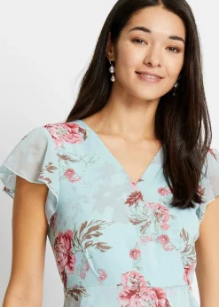 bonprix bonprix Vestido de gasa con volantes azul pálido con flores New