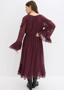 bonprix bonprix Vestido de gasa con volantes rojo burdeos Hot