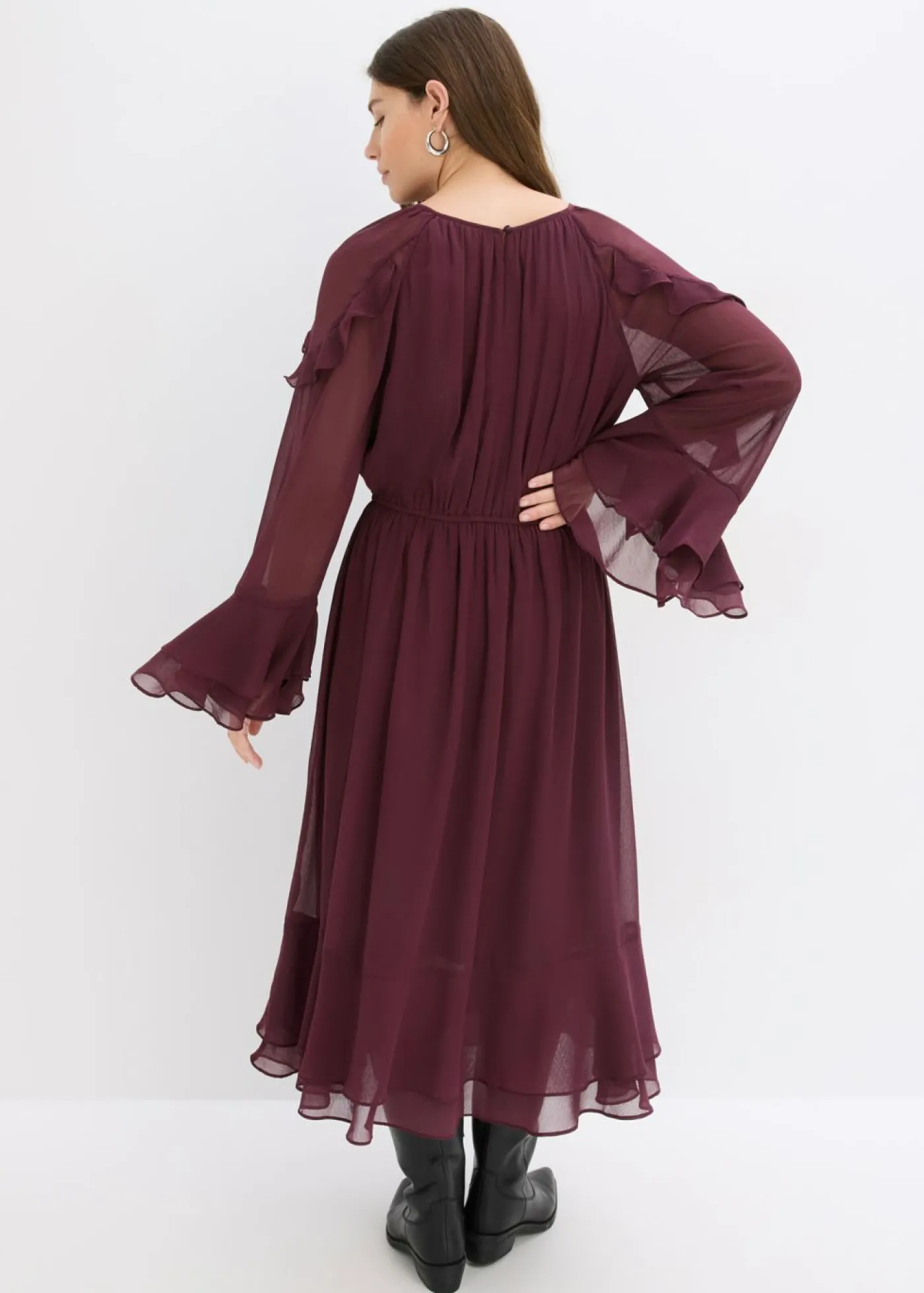 bonprix bonprix Vestido de gasa con volantes rojo burdeos Hot