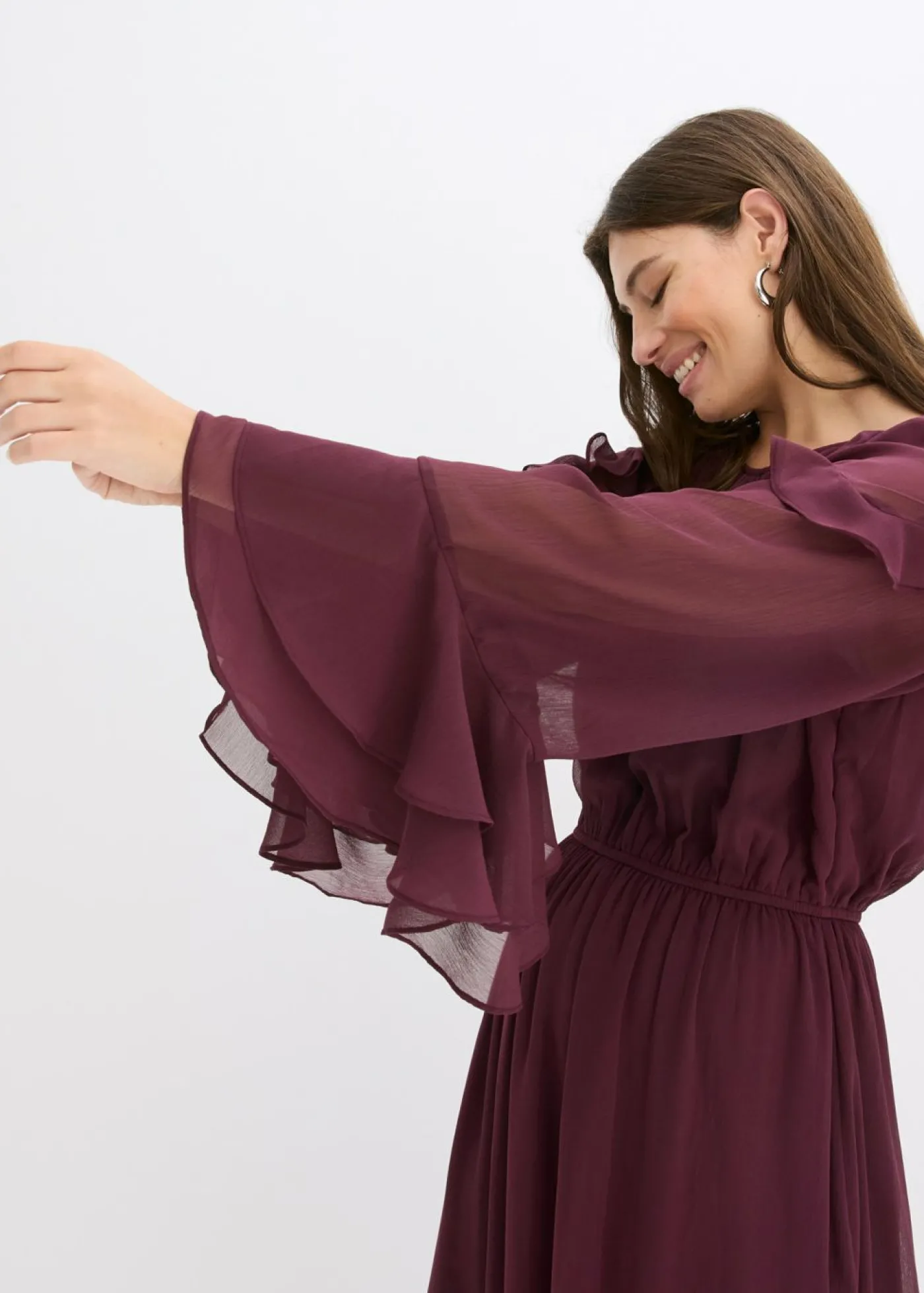 bonprix bonprix Vestido de gasa con volantes rojo burdeos Hot