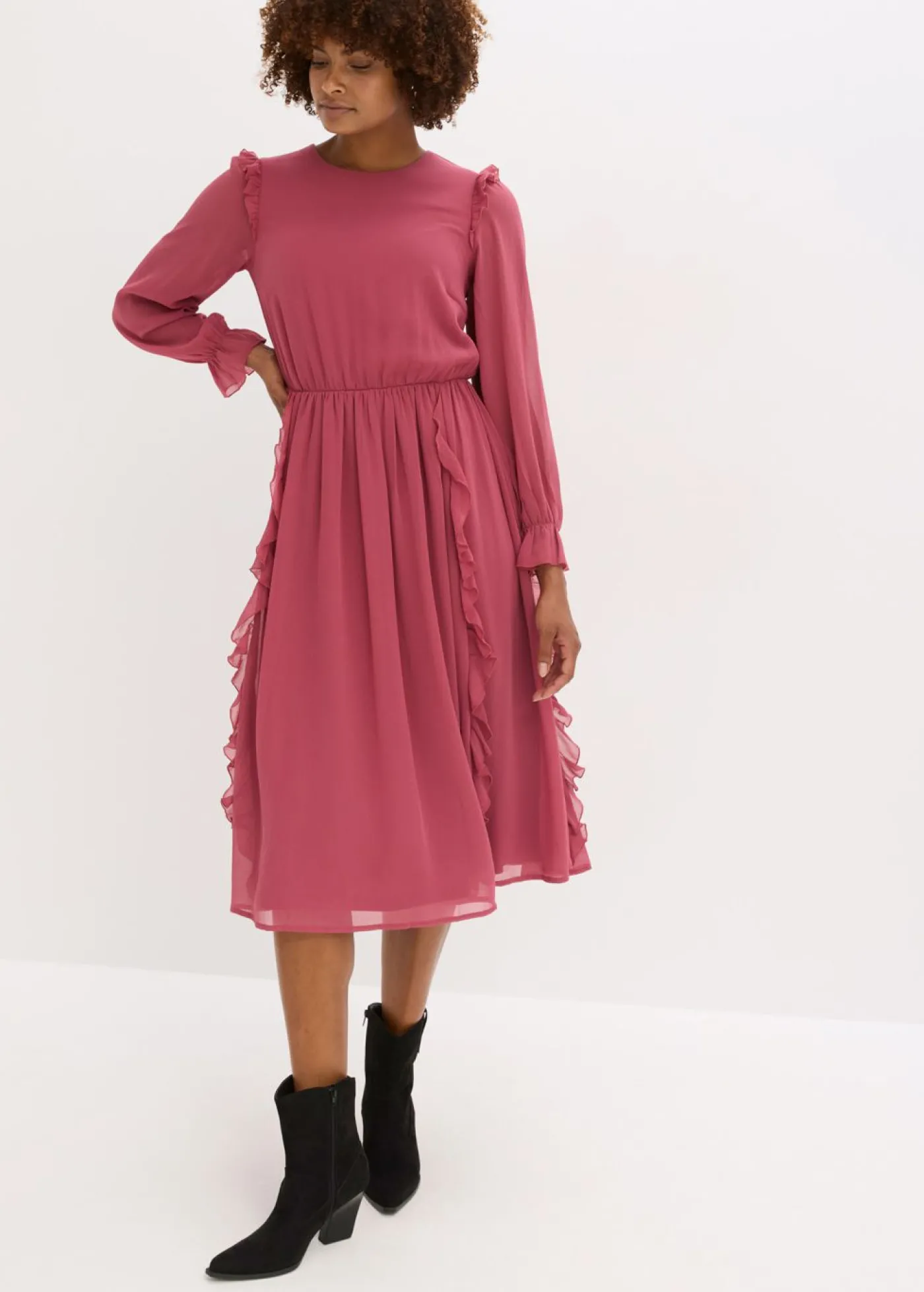 bonprix bonprix Vestido de gasa con volantes Baya silvestre Clearance