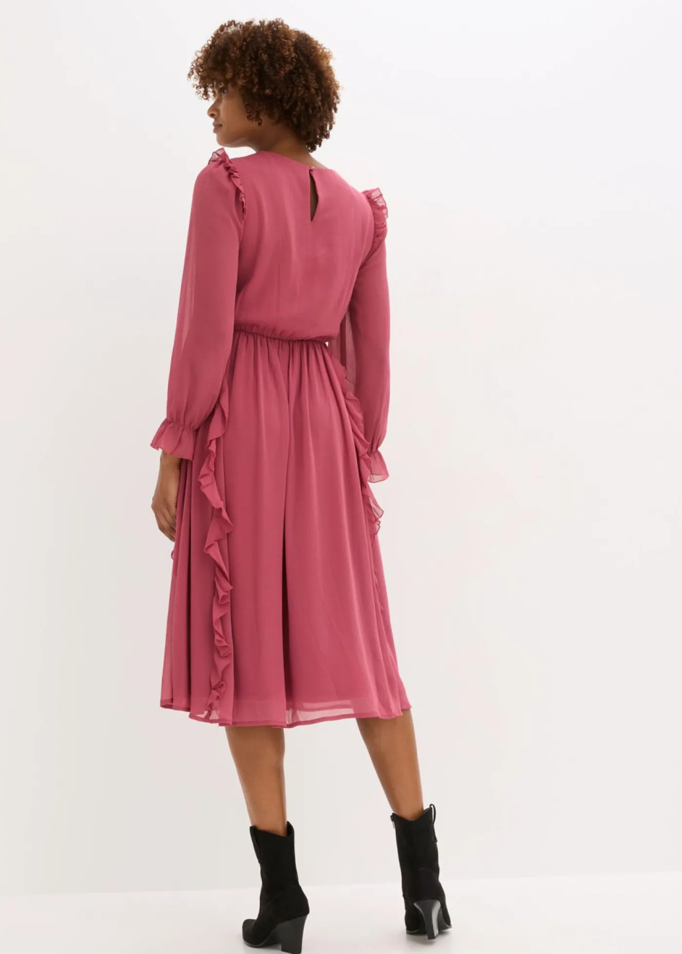 bonprix bonprix Vestido de gasa con volantes Baya silvestre Clearance