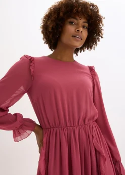 bonprix bonprix Vestido de gasa con volantes Baya silvestre Clearance