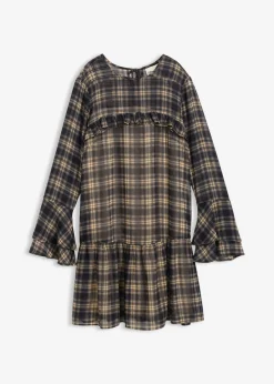 bonprix bonprix Vestido de gasa con volantes negro a cuadros Hot