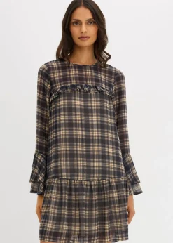 bonprix bonprix Vestido de gasa con volantes negro a cuadros Hot