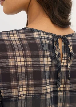bonprix bonprix Vestido de gasa con volantes negro a cuadros Hot