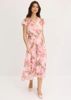 bonprix bonprix Vestido de gasa con volantes Rosa de flores