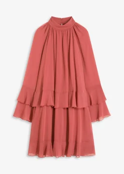 bonprix bonprix Vestido de gasa con volantes marrón marsala Online
