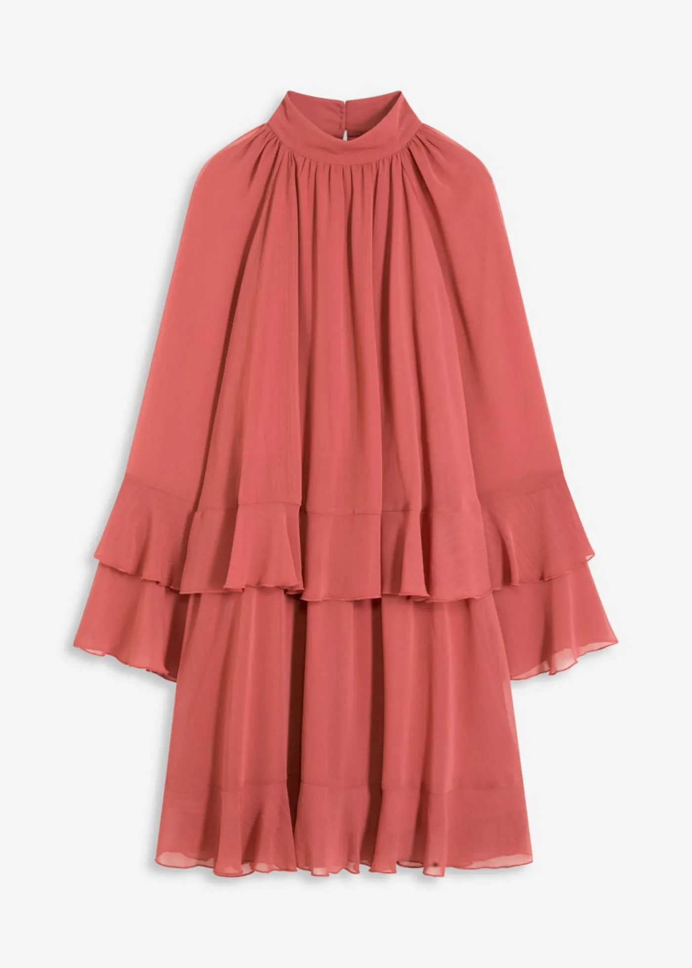 bonprix bonprix Vestido de gasa con volantes marrón marsala Online
