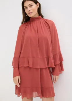 bonprix bonprix Vestido de gasa con volantes marrón marsala Online
