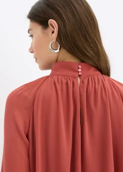 bonprix bonprix Vestido de gasa con volantes marrón marsala Online