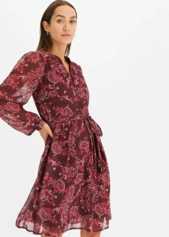 bonprix bonprix Vestido de gasa estampado Burdeos