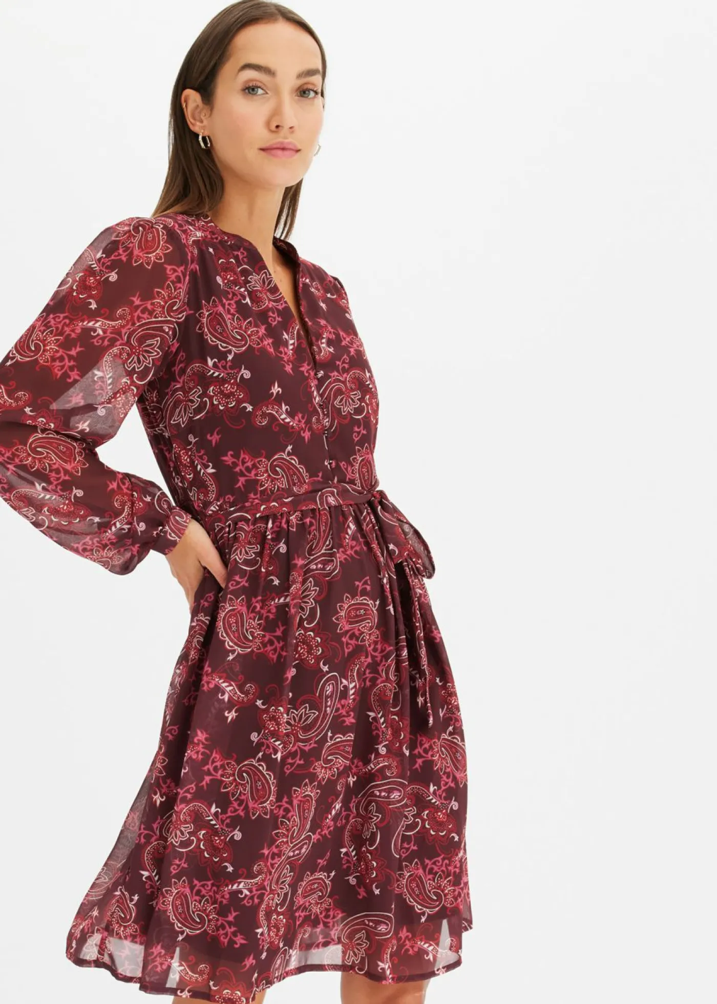 bonprix bonprix Vestido de gasa estampado Burdeos