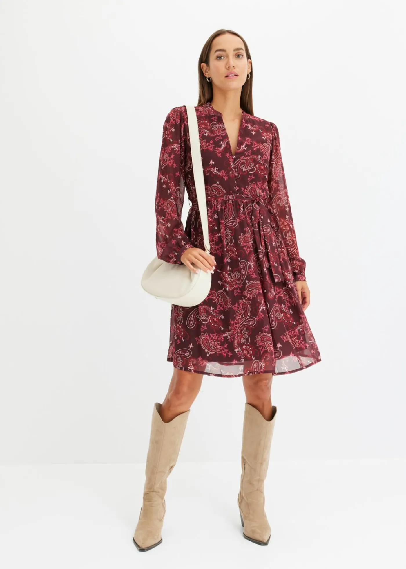 bonprix bonprix Vestido de gasa estampado Burdeos