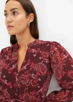 bonprix bonprix Vestido de gasa estampado Burdeos