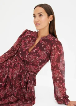 bonprix bonprix Vestido de gasa estampado Burdeos