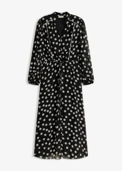 bonprix bonprix Vestido de gasa estampado negro-blanco lana topos